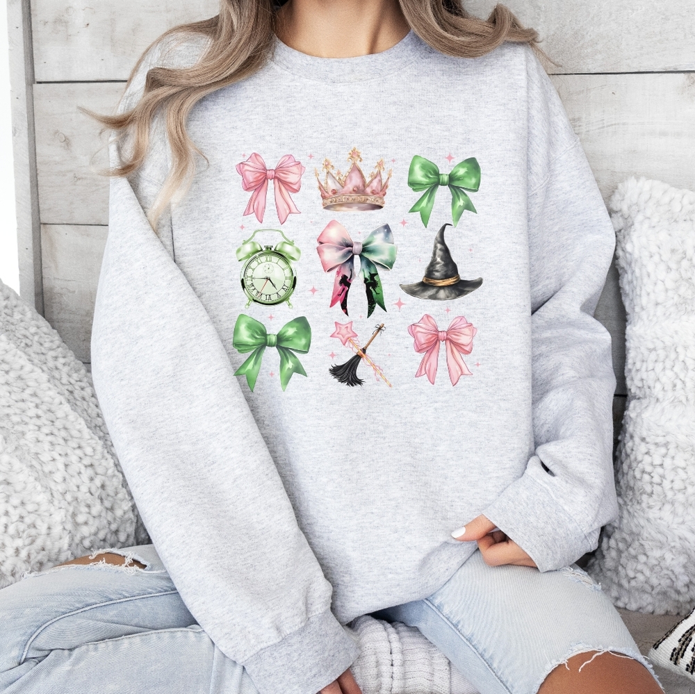 Wicked The Musical Coquette Bow Cozy Graphic Crewneck Sweatshirt NEW